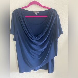 Roz & Ali Navy Blue Draped Cowl Neck Top - Women’s Plus 2X
